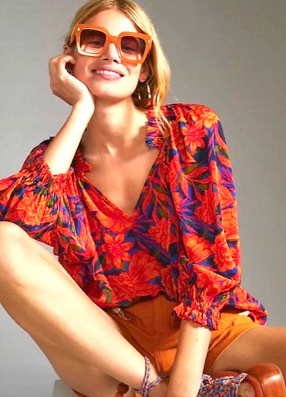 Anthropologie Gilner Farrar Ellie Blouse Tropical Beach Multi Relaxed Vacation L